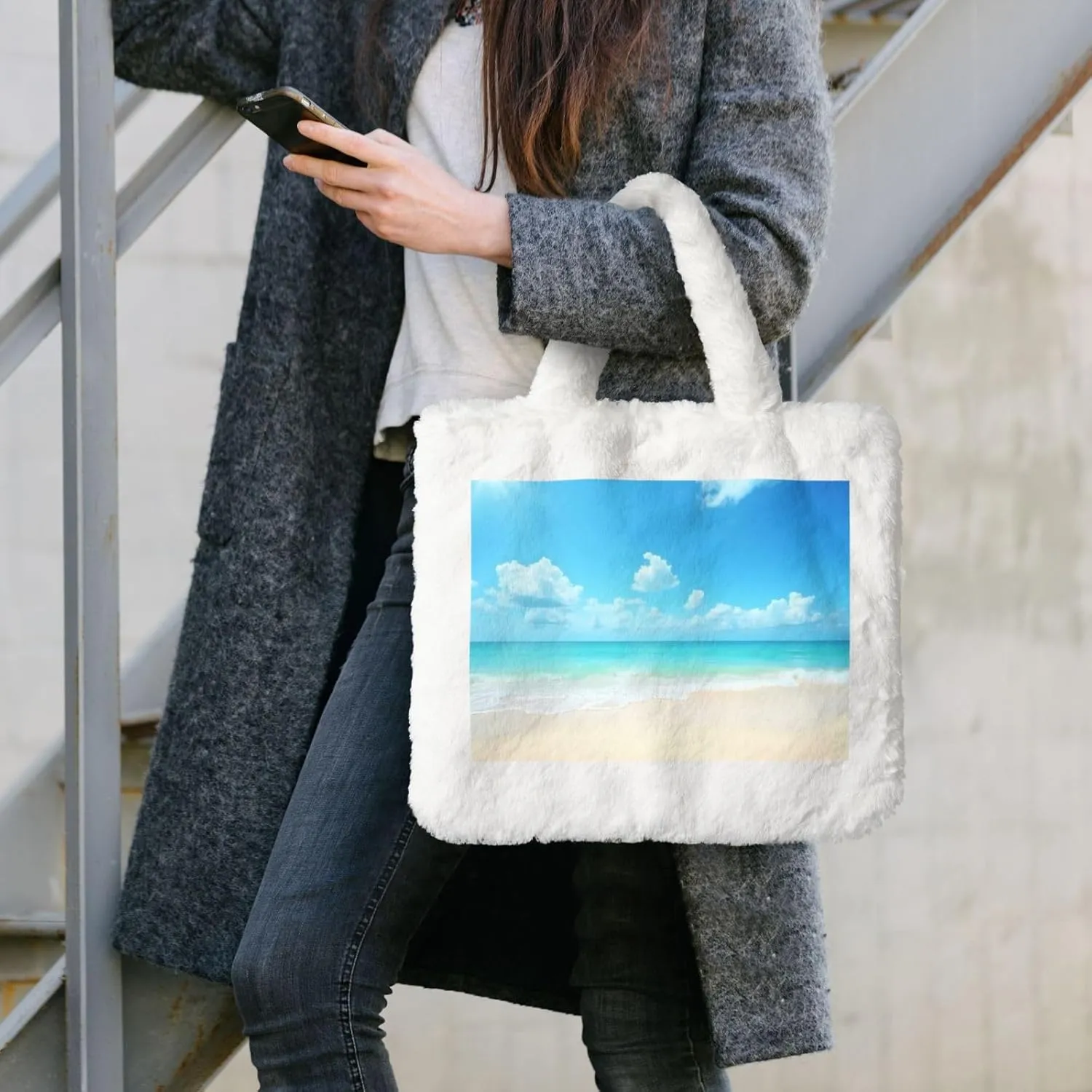 Fluffy Purses for Women Cute Fuzzy Tote Handbag Plush Shoulder Bag Faux Fur Clutch Bag