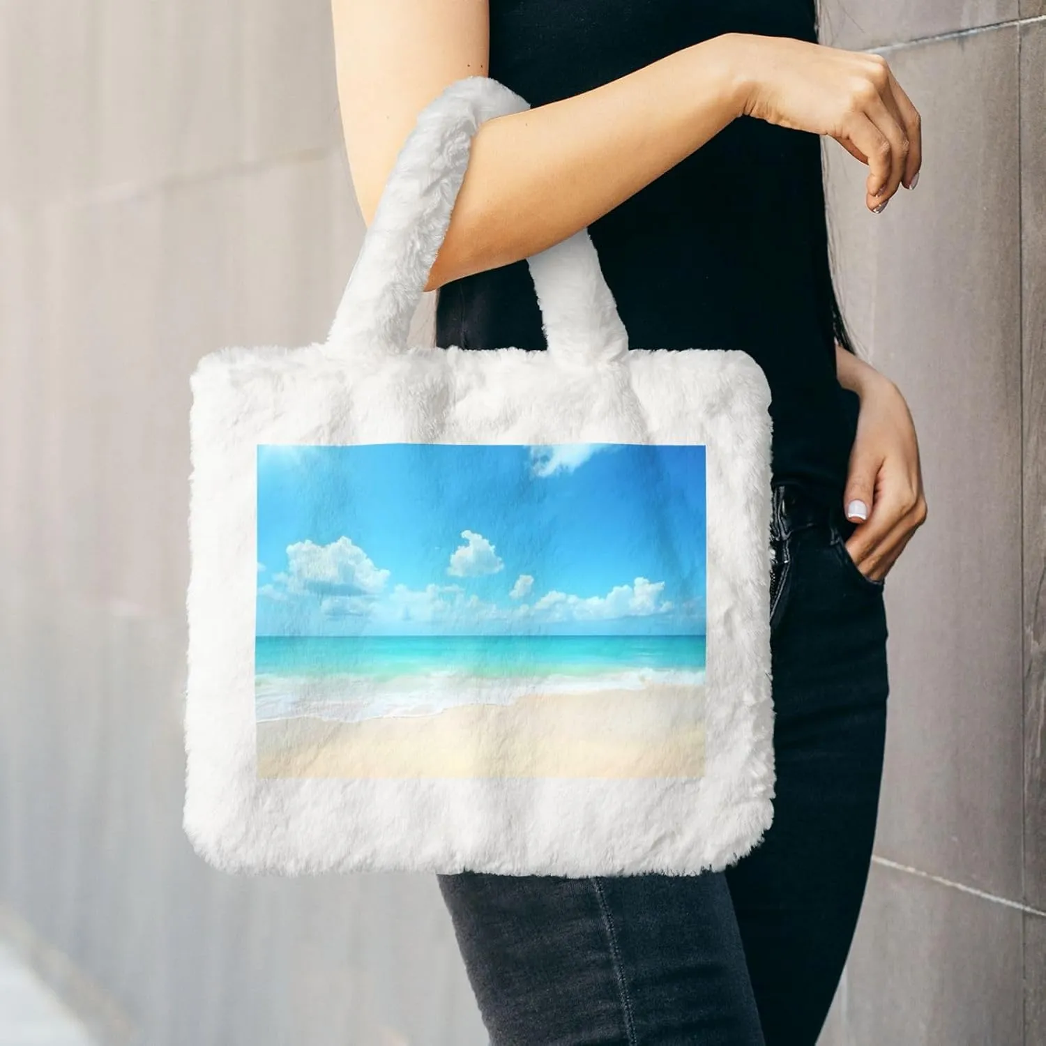 Fluffy Purses for Women Cute Fuzzy Tote Handbag Plush Shoulder Bag Faux Fur Clutch Bag