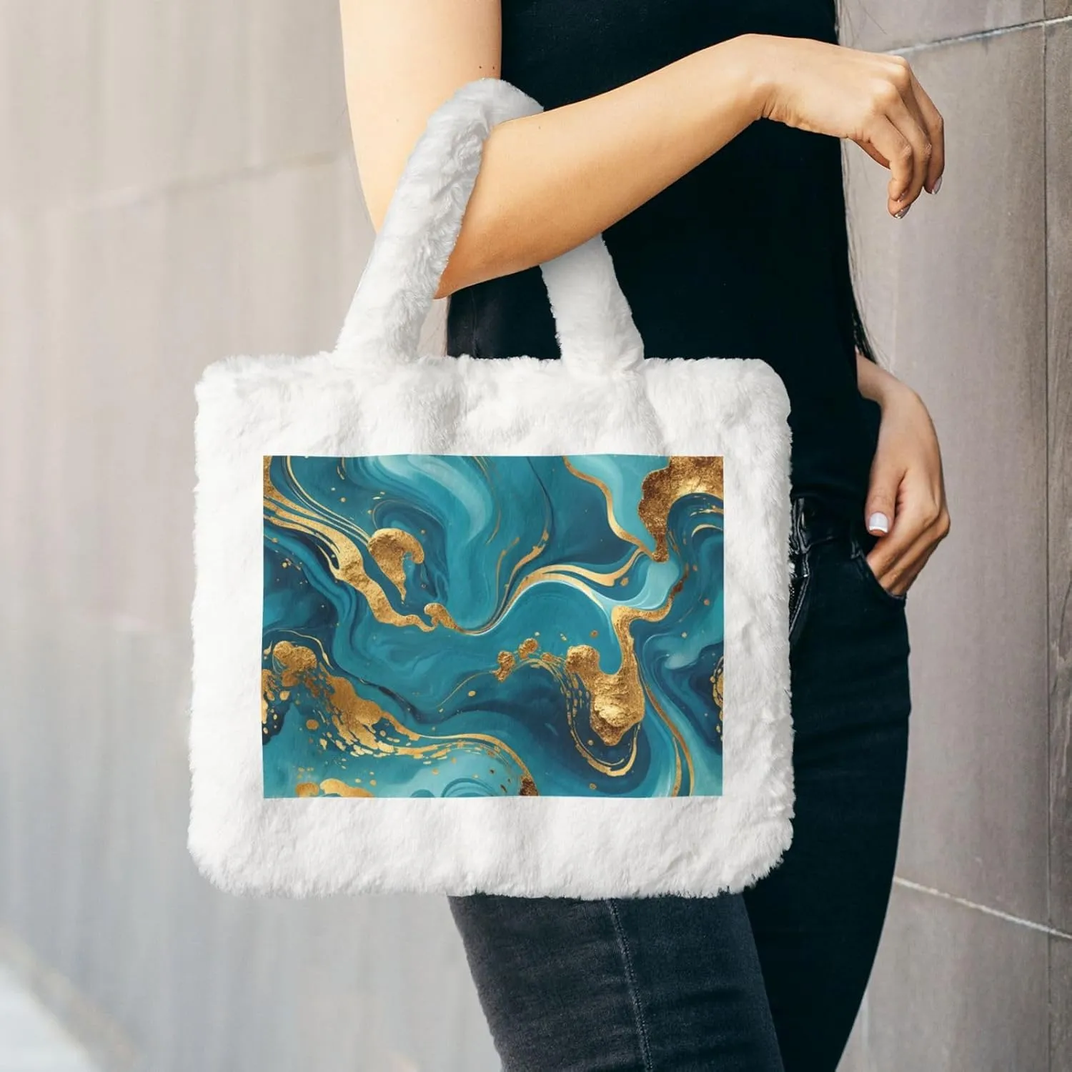 Fluffy Tote Bag for Women Plush Shoulder Purses Ladies Faux Fur Bag Top Handle Satchel Handbag Fall Winter
