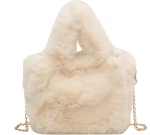 Fluffy Tote Bag Mini Faux Fur Purses for Women Winter Fuzzy Tote Soft Furry Crossbody Handbag Plush Bags