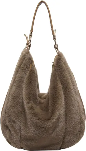 Fluffy Tote Bag, Winter Fuzzy Purses for Women Faux Fur Bag Soft Furry Shoulder Bag