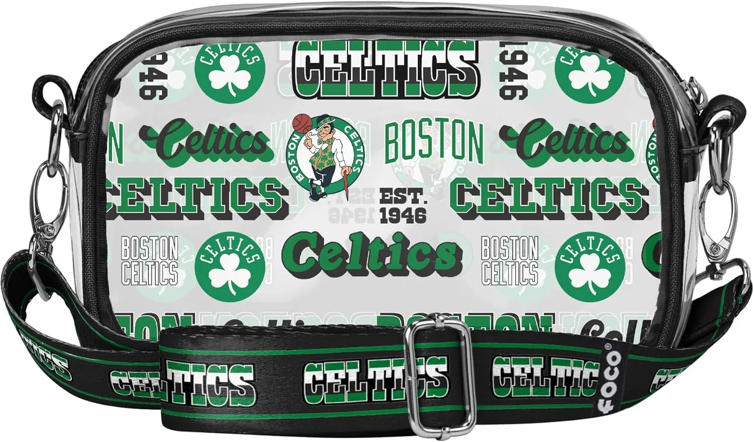 FOCO NBA Team Logo Stripe Clear Crossbody Bag, Retro Print