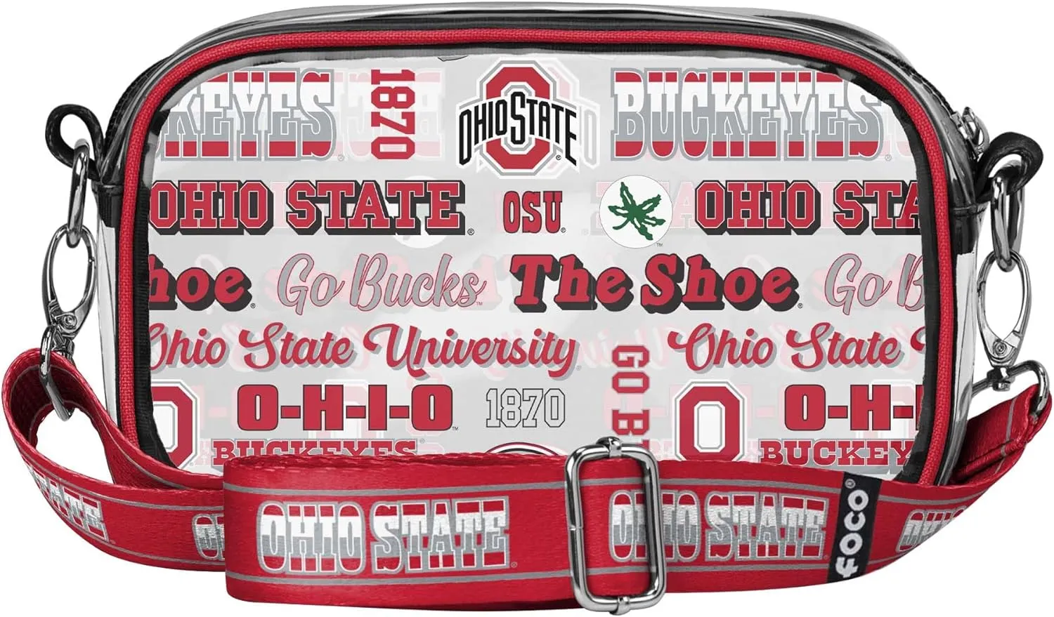FOCO NCAA College Team Logo Stripe Clear Crossbody Bag