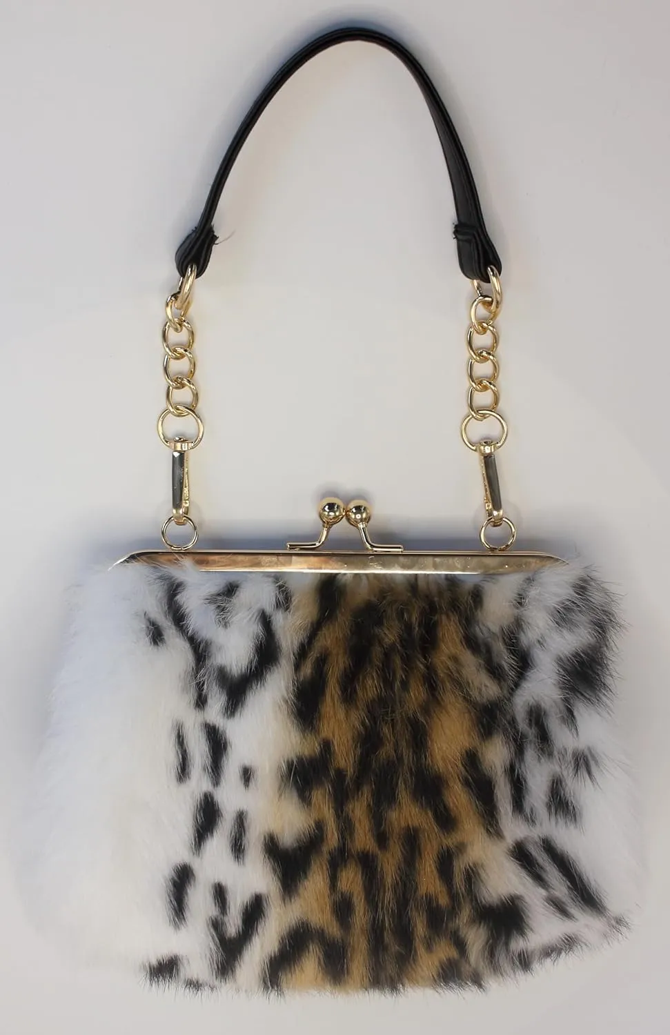 Fosrion Elegant Leopard Print Rex Rabbit Fur Handbag with Interchangeable Straps for Women, Versatile Clutch and Shoulder Bag