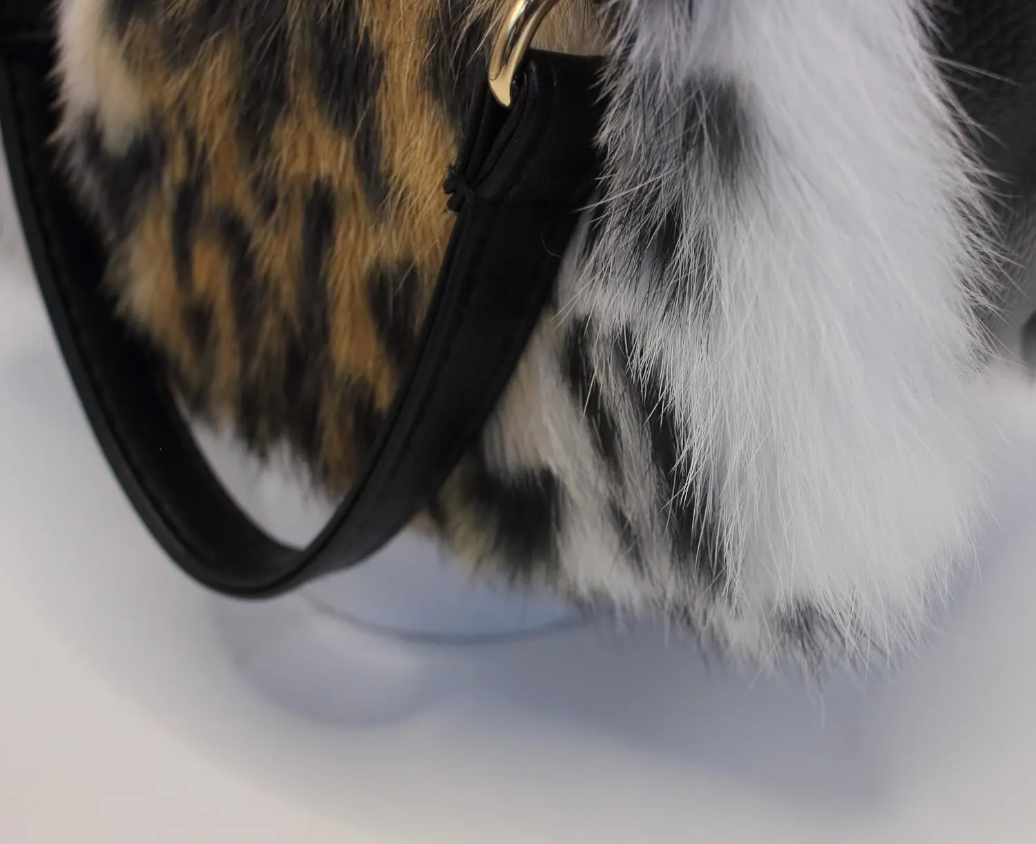 Fosrion Elegant Leopard Print Rex Rabbit Fur Handbag with Interchangeable Straps for Women, Versatile Clutch and Shoulder Bag