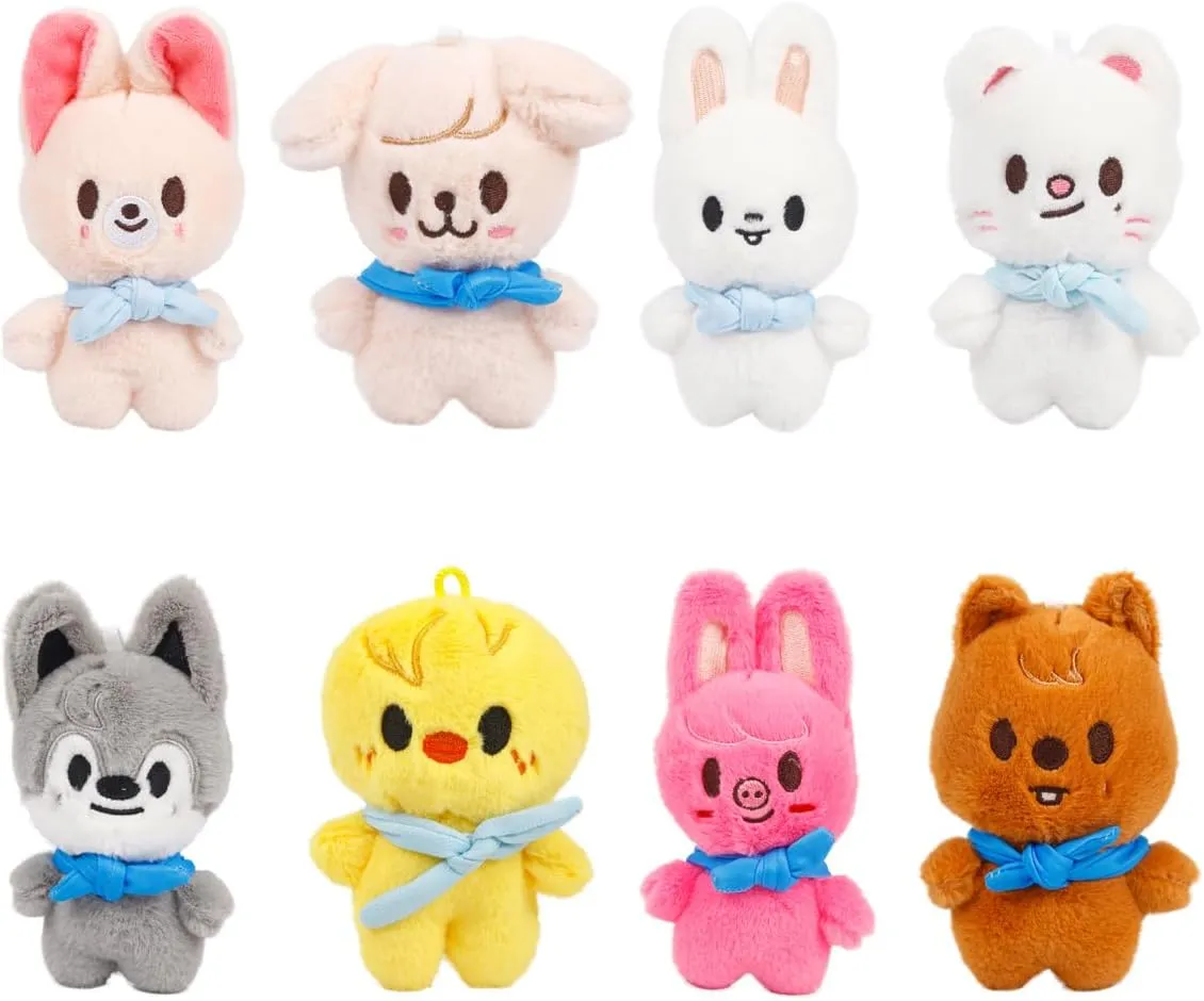 Fouman Stray Pilot Plush Kpop Toy 3RD Fan Meeting Dolls with Pilot Sunglasses SKZ00 Stuffed Animal with Beanie Eyes 10 CM (8 Pack)