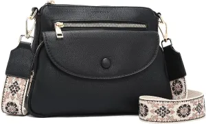 FOXLOVER Crossbody Bags for Women Triple Zip Trendy Vegan Leather Shoulder Purses with Colored Shoulder Strap