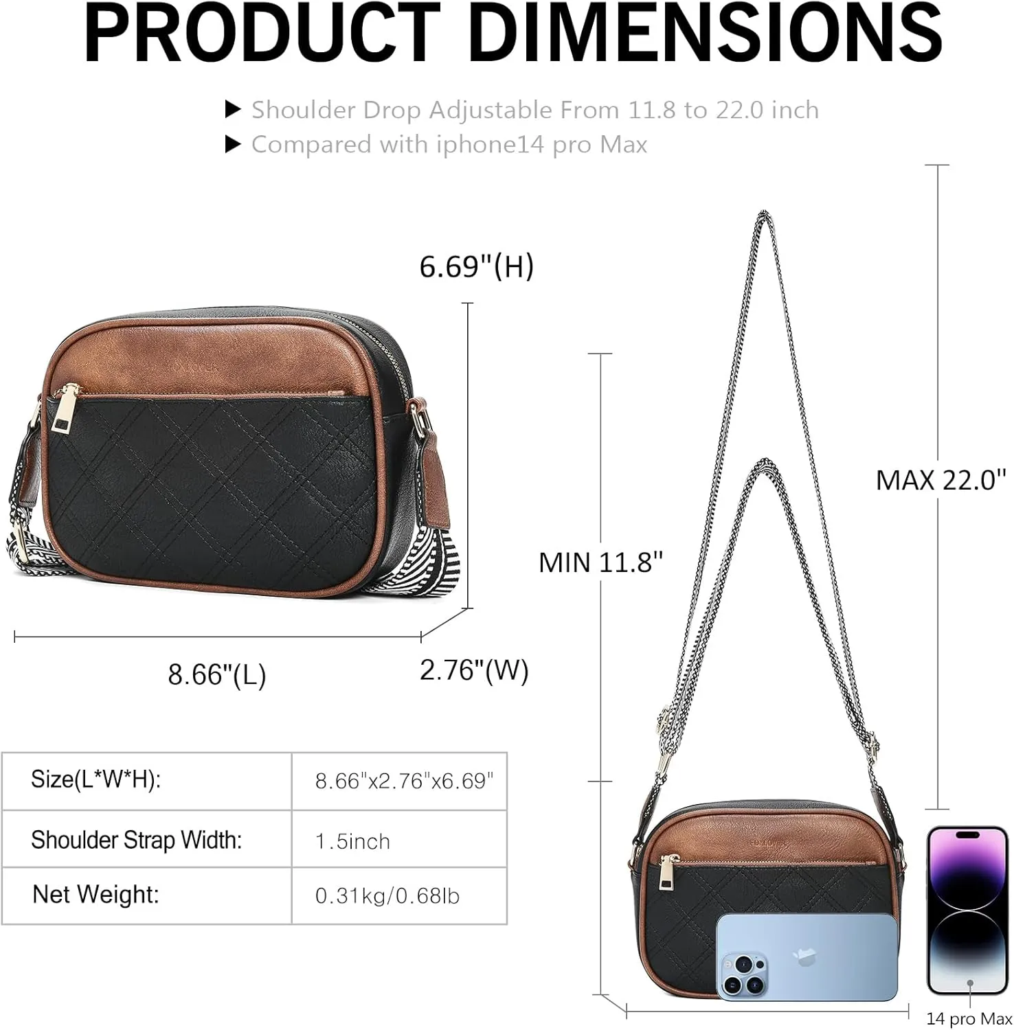 FOXLOVER Quilted Small Crossbody Bags for Women Soft Leather Shoulder Purses with Adjustable Wide Strap