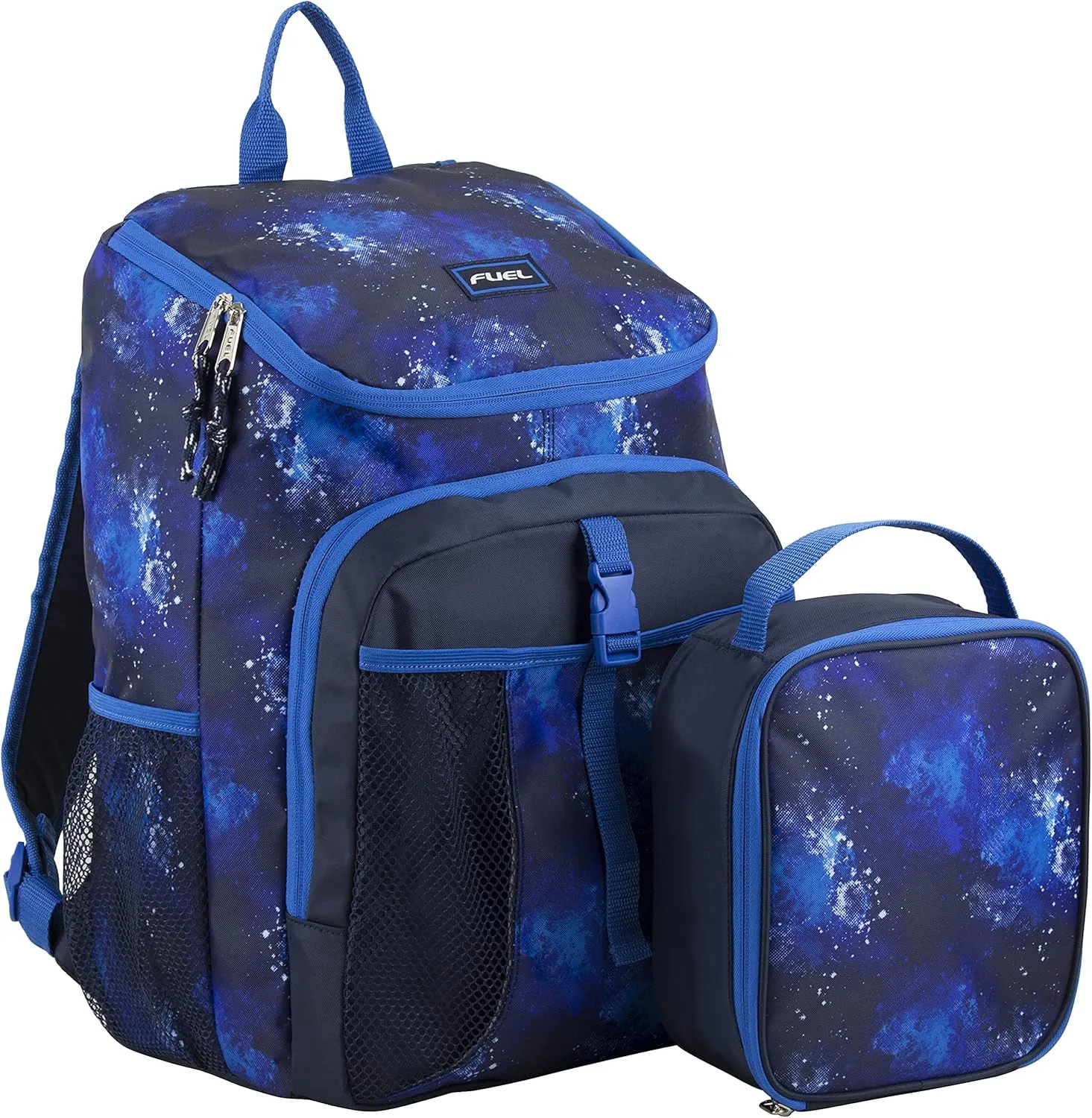 FUEL Lunch Backpack Set Teens Student Water Resistant Bookbag Bag Soft Reusable Insulated Cooler Lunch Box Thermal Travel Office Lunch Bag, Blue Galaxy