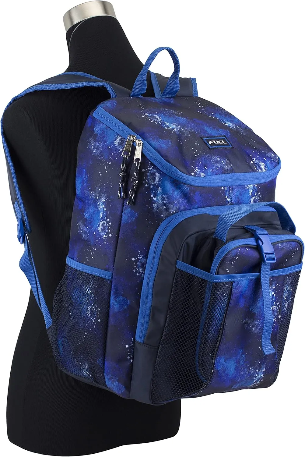 FUEL Lunch Backpack Set Teens Student Water Resistant Bookbag Bag Soft Reusable Insulated Cooler Lunch Box Thermal Travel Office Lunch Bag, Blue Galaxy