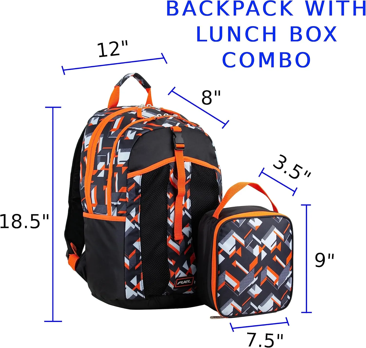 FUEL Lunch Backpack Set Teens Student Water Resistant Bookbag Bag Soft Reusable Insulated Cooler Lunch Box Thermal Travel Office Lunch Bag, Orange Tech