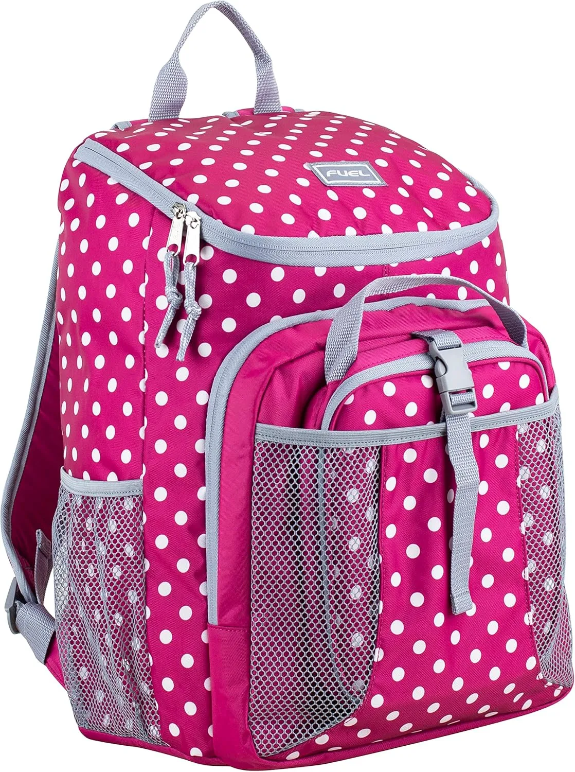 FUEL Lunch Backpack Set Water Resistant Bookbag Bag Soft Reusable Insulated Cooler Lunch Box Thermal Travel Office Lunch Bag, Pink Polka Dots