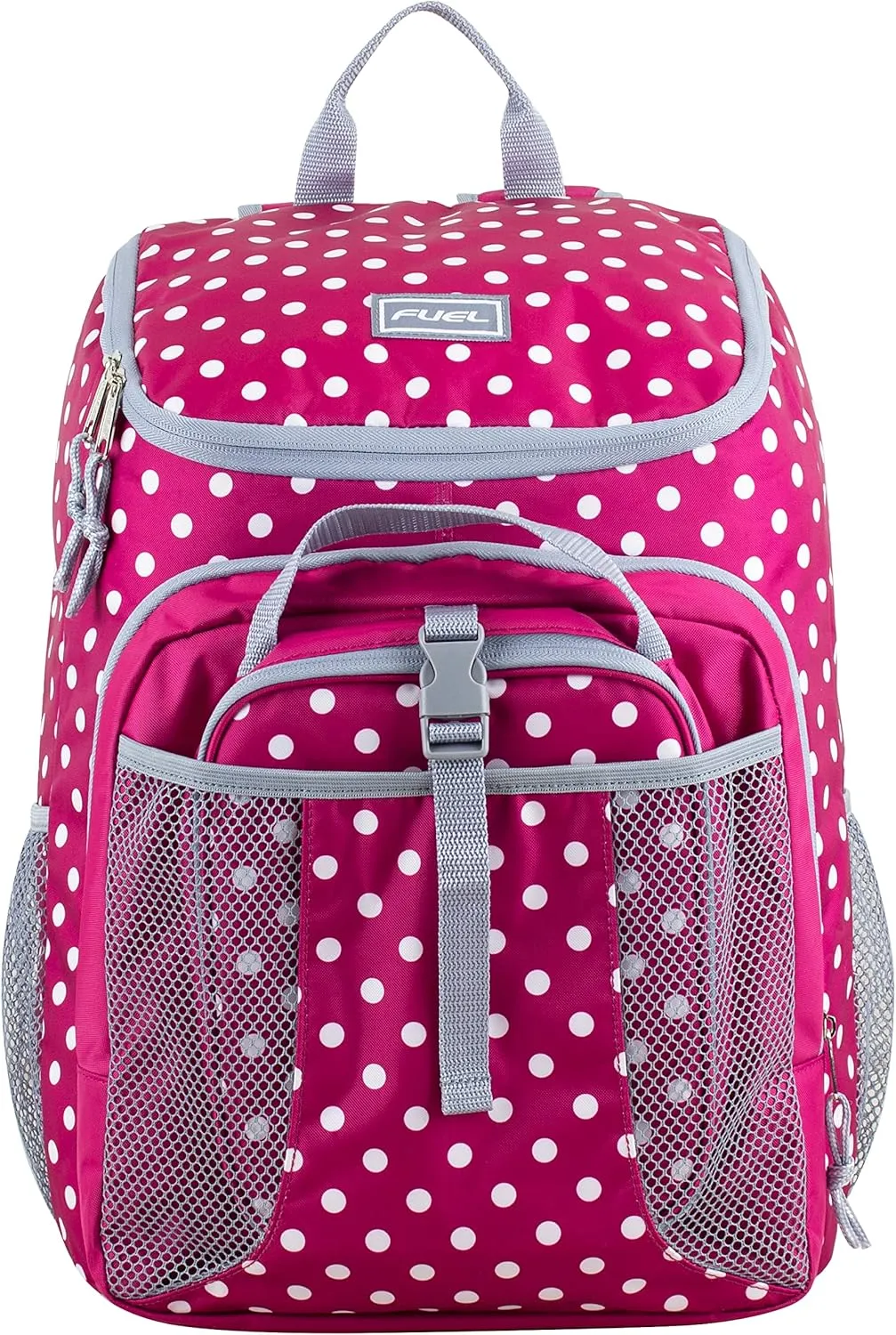 FUEL Lunch Backpack Set Water Resistant Bookbag Bag Soft Reusable Insulated Cooler Lunch Box Thermal Travel Office Lunch Bag, Pink Polka Dots