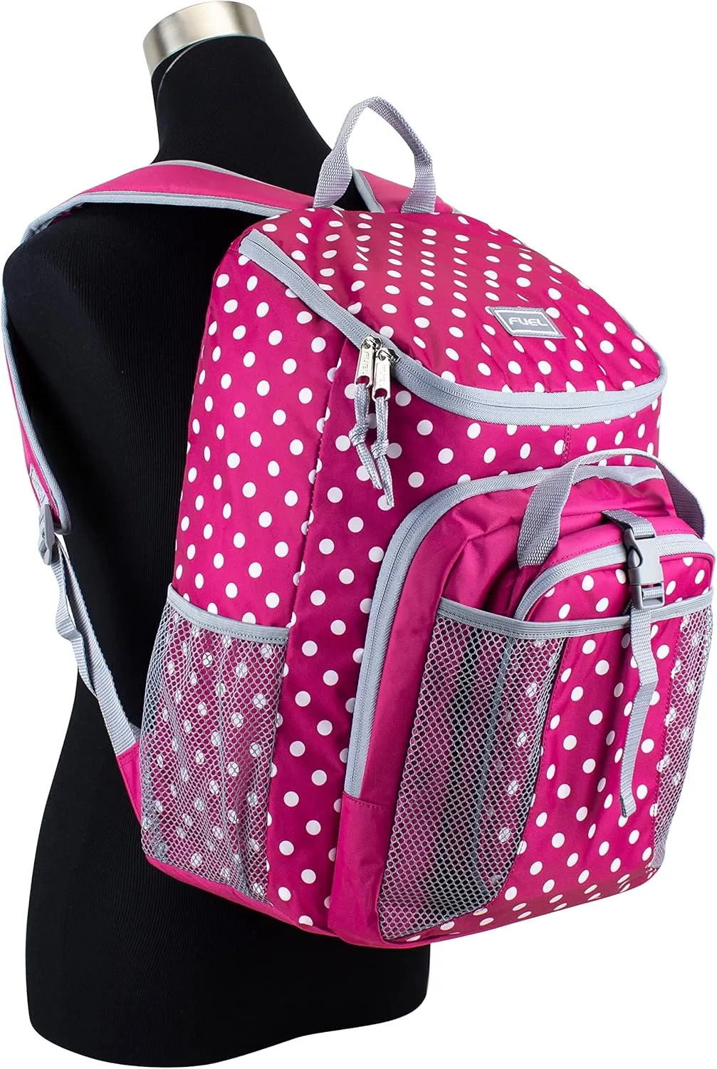 FUEL Lunch Backpack Set Water Resistant Bookbag Bag Soft Reusable Insulated Cooler Lunch Box Thermal Travel Office Lunch Bag, Pink Polka Dots