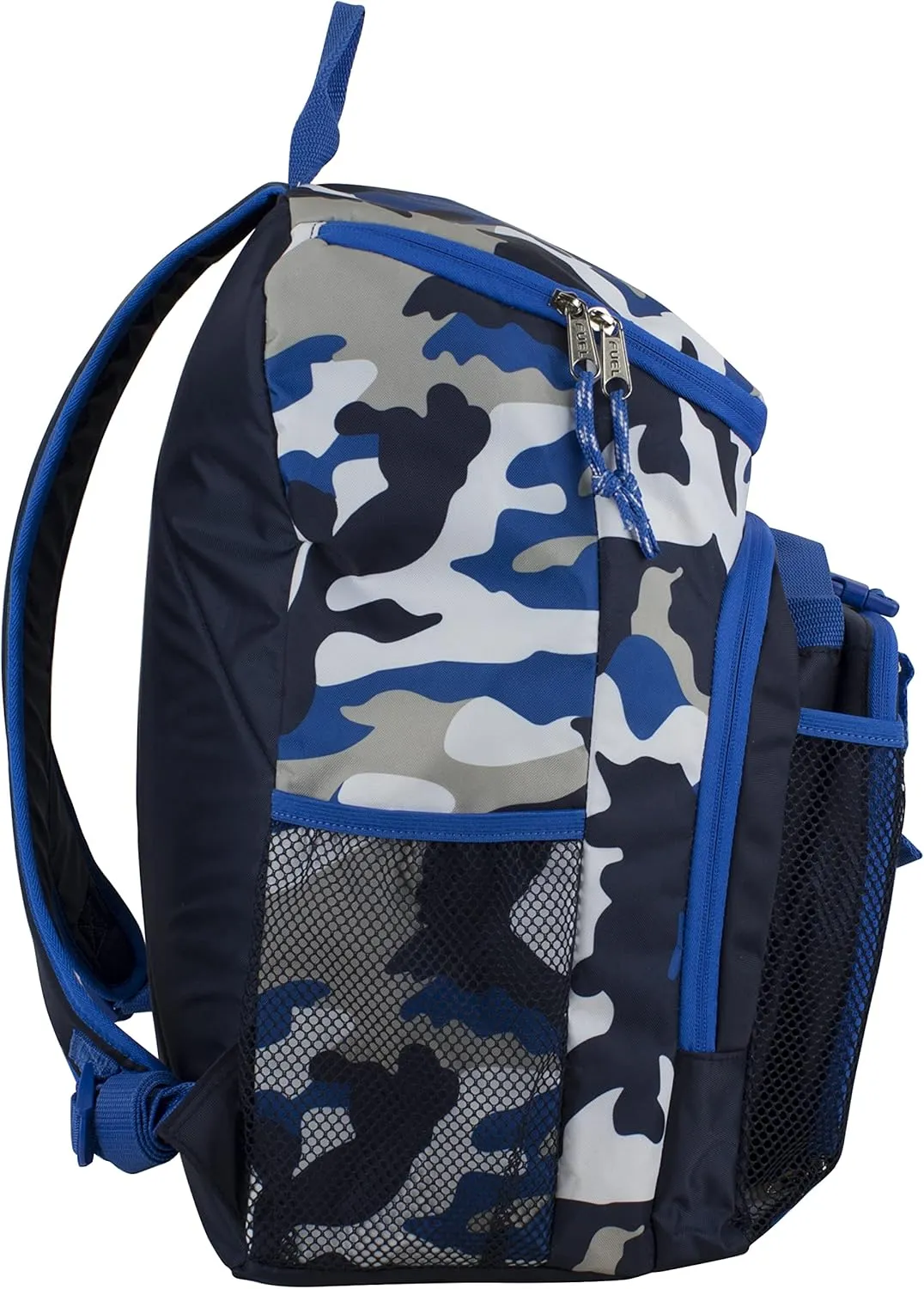 Fuel Top Loader Backpack with Lunch Box Combo – 18” Two Compartment Water Resistant Durable Adjustable Straps Side Bottle Pockets 2 in 1 Set Blue Camo Army Camo