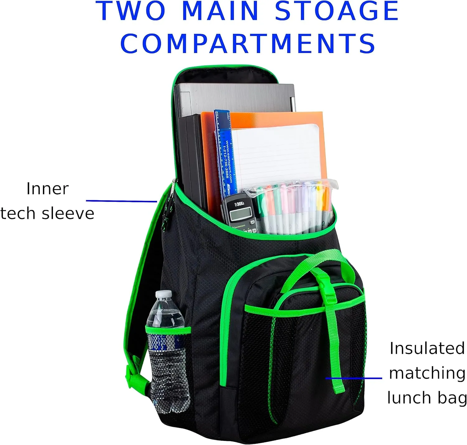 FUEL Top Loader Teens Student Water Resistant Backpack Set Lunch Bookbag Bag Soft Reusable Insulated Cooler Lunch Box Thermal Travel Office Lunch Bag, Black