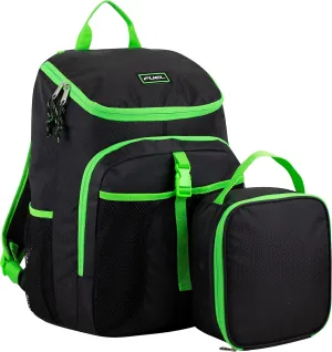 FUEL Top Loader Teens Student Water Resistant Backpack Set Lunch Bookbag Bag Soft Reusable Insulated Cooler Lunch Box Thermal Travel Office Lunch Bag, Black