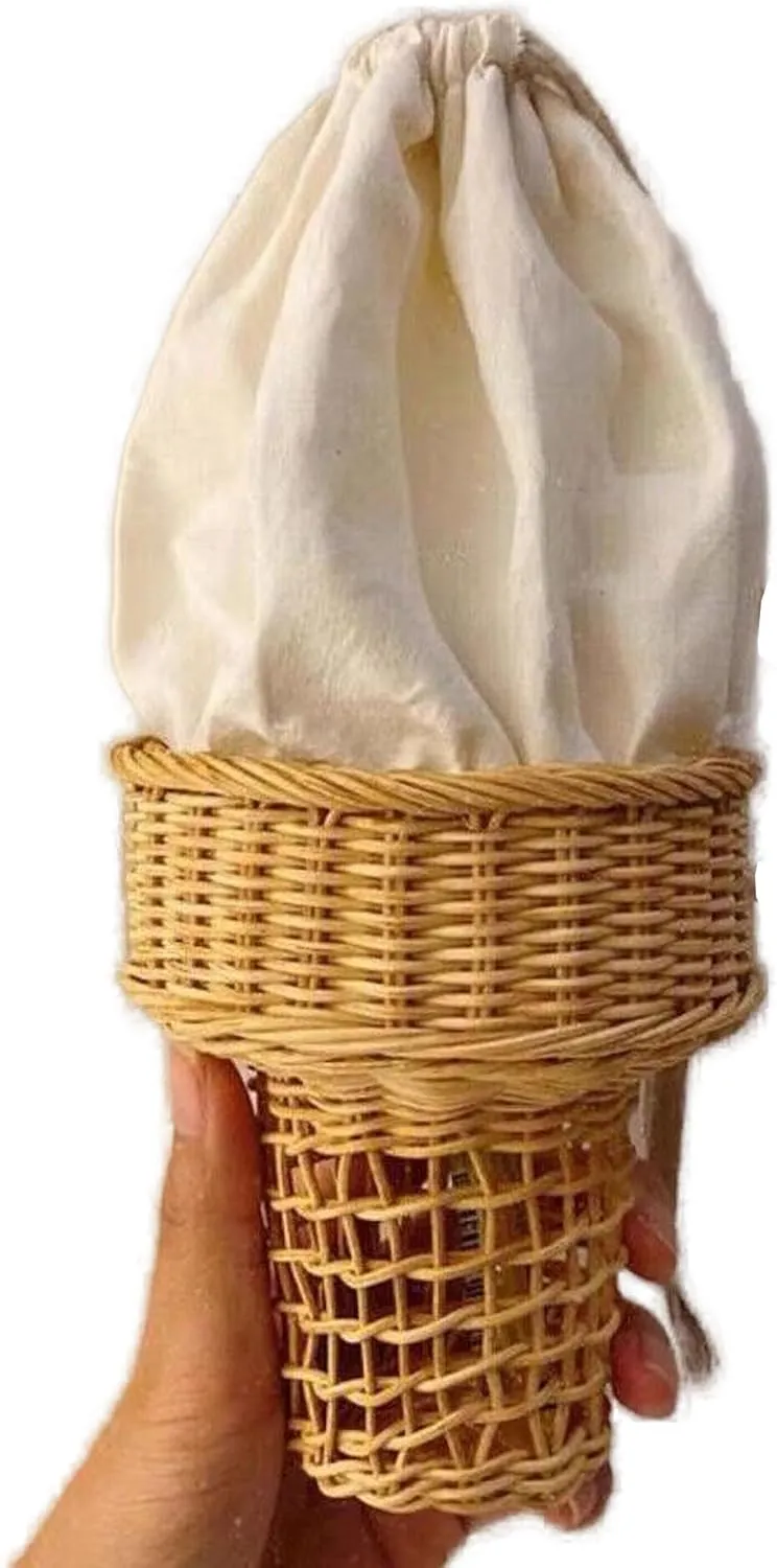 Funny Ice Cream Shape Designed Rattan Bag Hollow Wicker Women Beach Shoulder bag Handmade Woven Crossbody Chic Small Purse, Wood