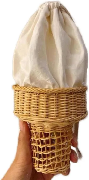 Funny Ice Cream Shape Designed Rattan Bag Hollow Wicker Women Beach Shoulder bag Handmade Woven Crossbody Chic Small Purse, Wood