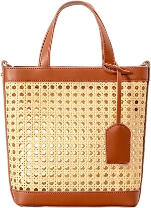 FUNSEED Handmade Rattan Handbag for Women Hollow Out Crossbody Woven Bag for Vacation