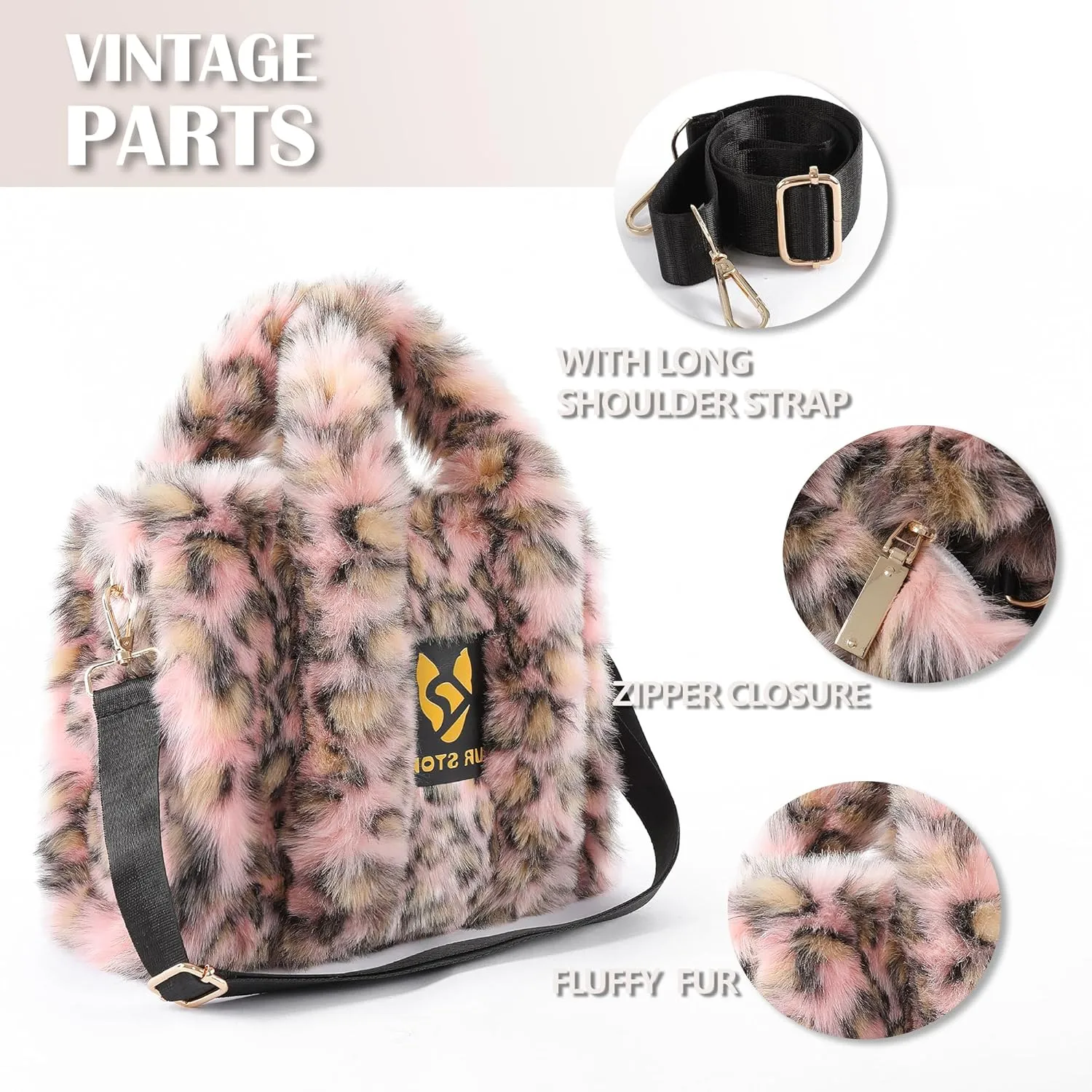 Fur Story Tote Bag Faux Fur Purses for Women Plush Handbag Fuzzy Shoulder Bag Big Capacity Black Purse for women’s Girls