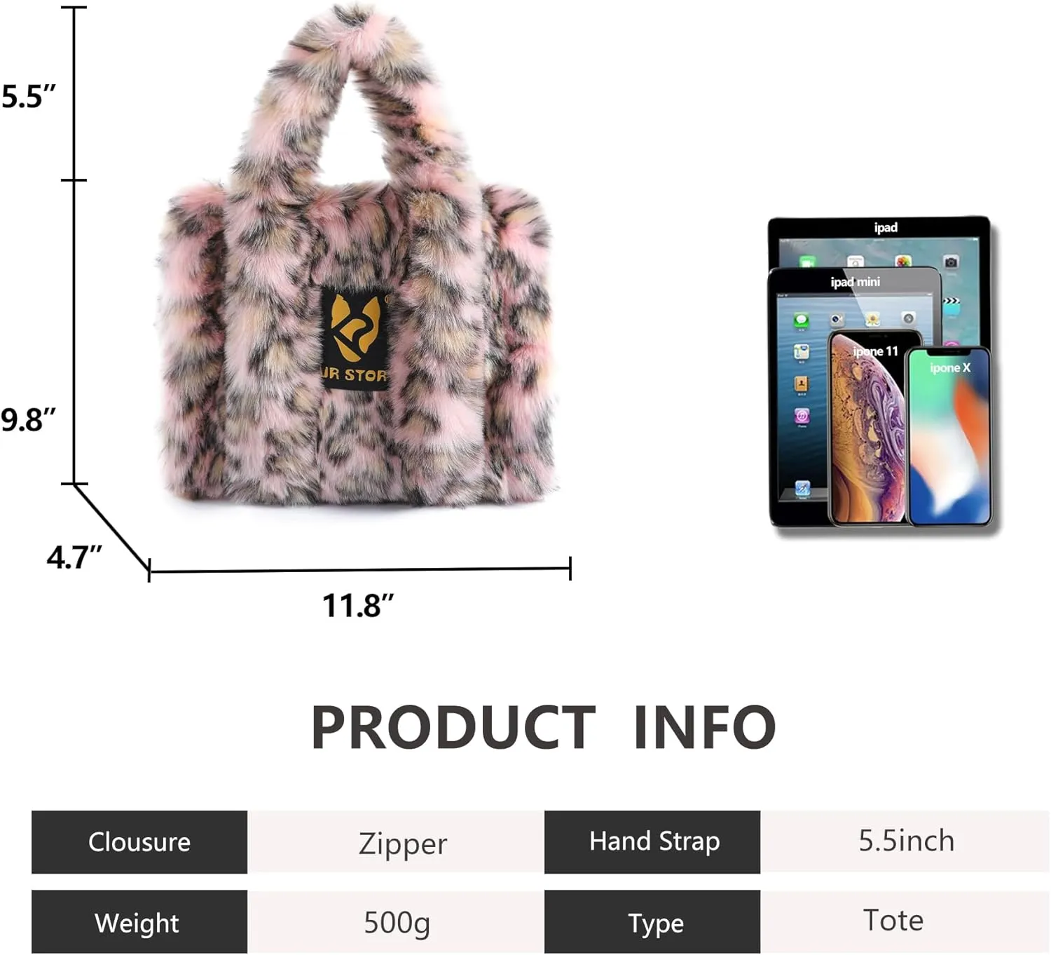 Fur Story Tote Bag Faux Fur Purses for Women Plush Handbag Fuzzy Shoulder Bag Big Capacity Black Purse for women’s Girls