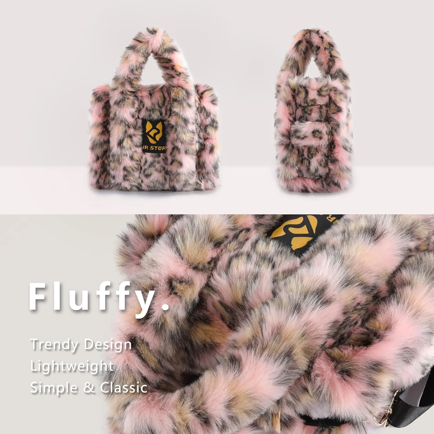 Fur Story Tote Bag Faux Fur Purses for Women Plush Handbag Fuzzy Shoulder Bag Big Capacity Black Purse for women’s Girls