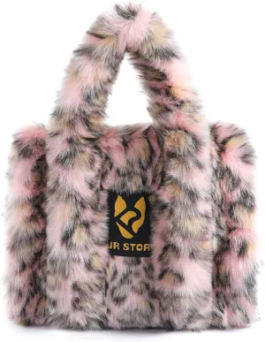 Fur Story Tote Bag Faux Fur Purses for Women Plush Handbag Fuzzy Shoulder Bag Big Capacity Black Purse for women’s Girls