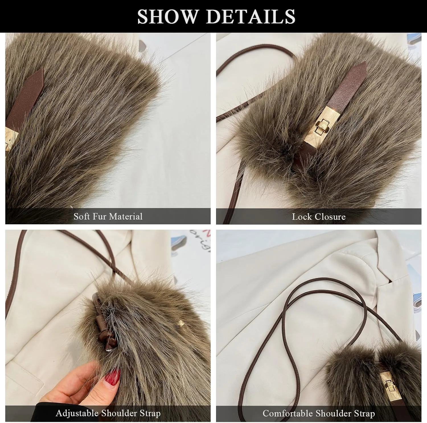 Furry Purse, Faux Fur Crossbody Bag Y2K Fluffy Bag Fuzzy Purses for Women