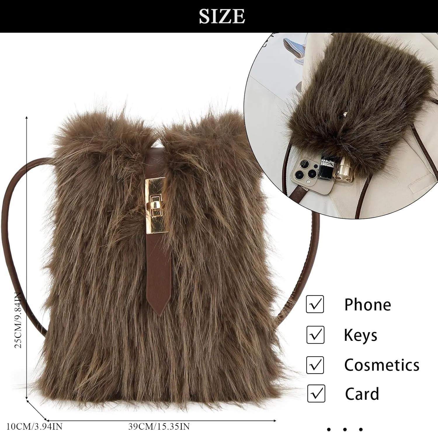 Furry Purse, Faux Fur Crossbody Bag Y2K Fluffy Bag Fuzzy Purses for Women
