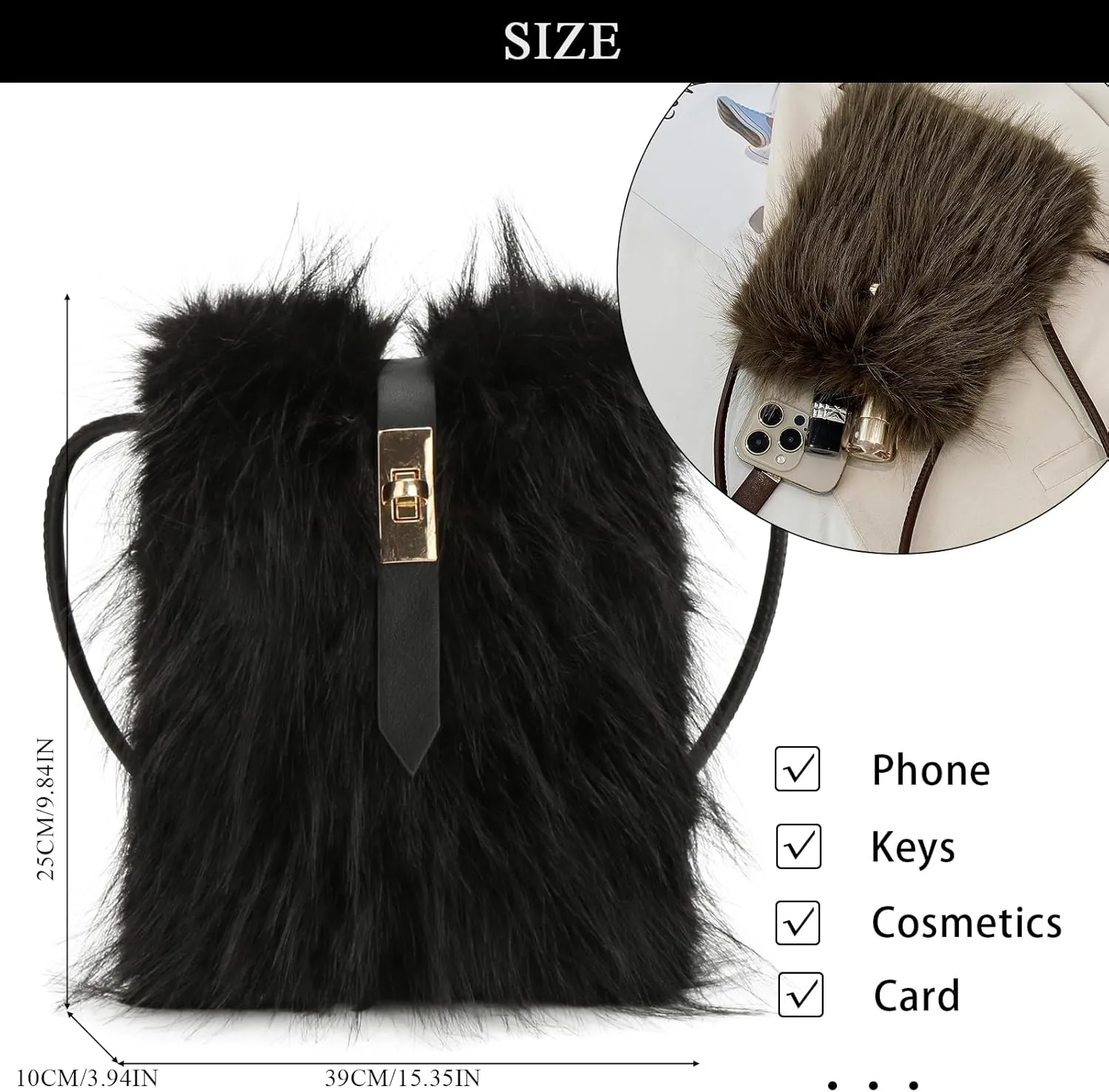 Furry Purse, Faux Fur Crossbody Bag Y2K Fluffy Bag Fuzzy Purses for Women