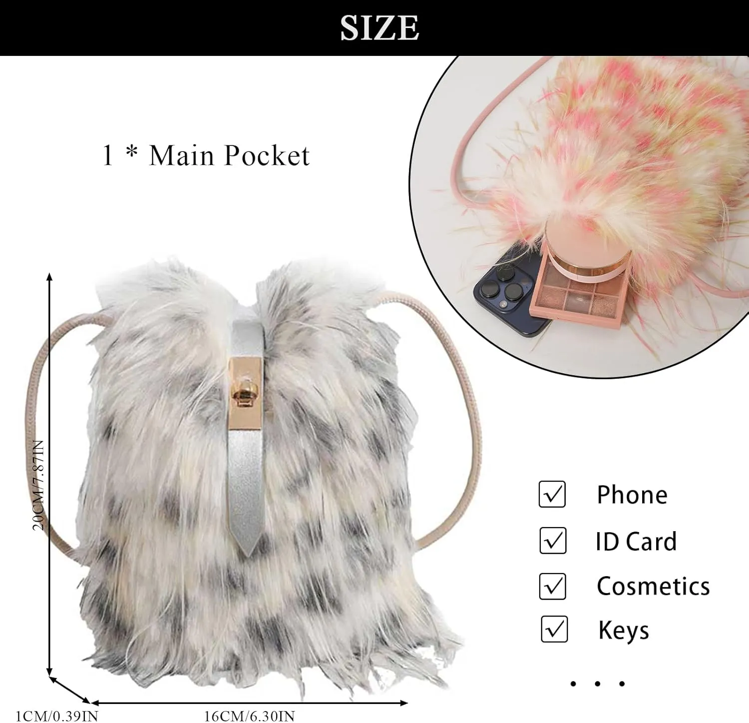 Furry Purse, Faux Fur Crossbody Bag Y2K Fluffy Bag Fuzzy Purses for Women