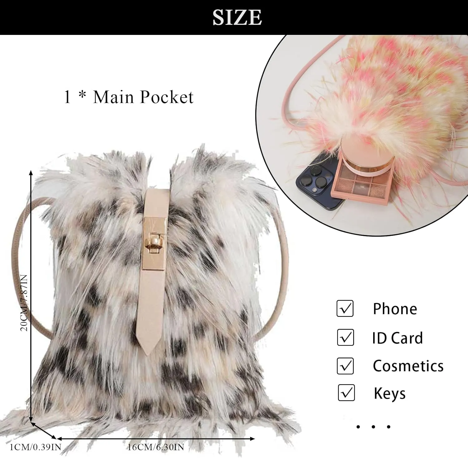 Furry Purse, Faux Fur Crossbody Bag Y2K Fluffy Bag Fuzzy Purses for Women