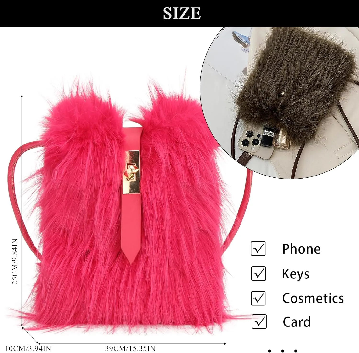 Furry Purse, Faux Fur Crossbody Bag Y2K Fluffy Bag Fuzzy Purses for Women
