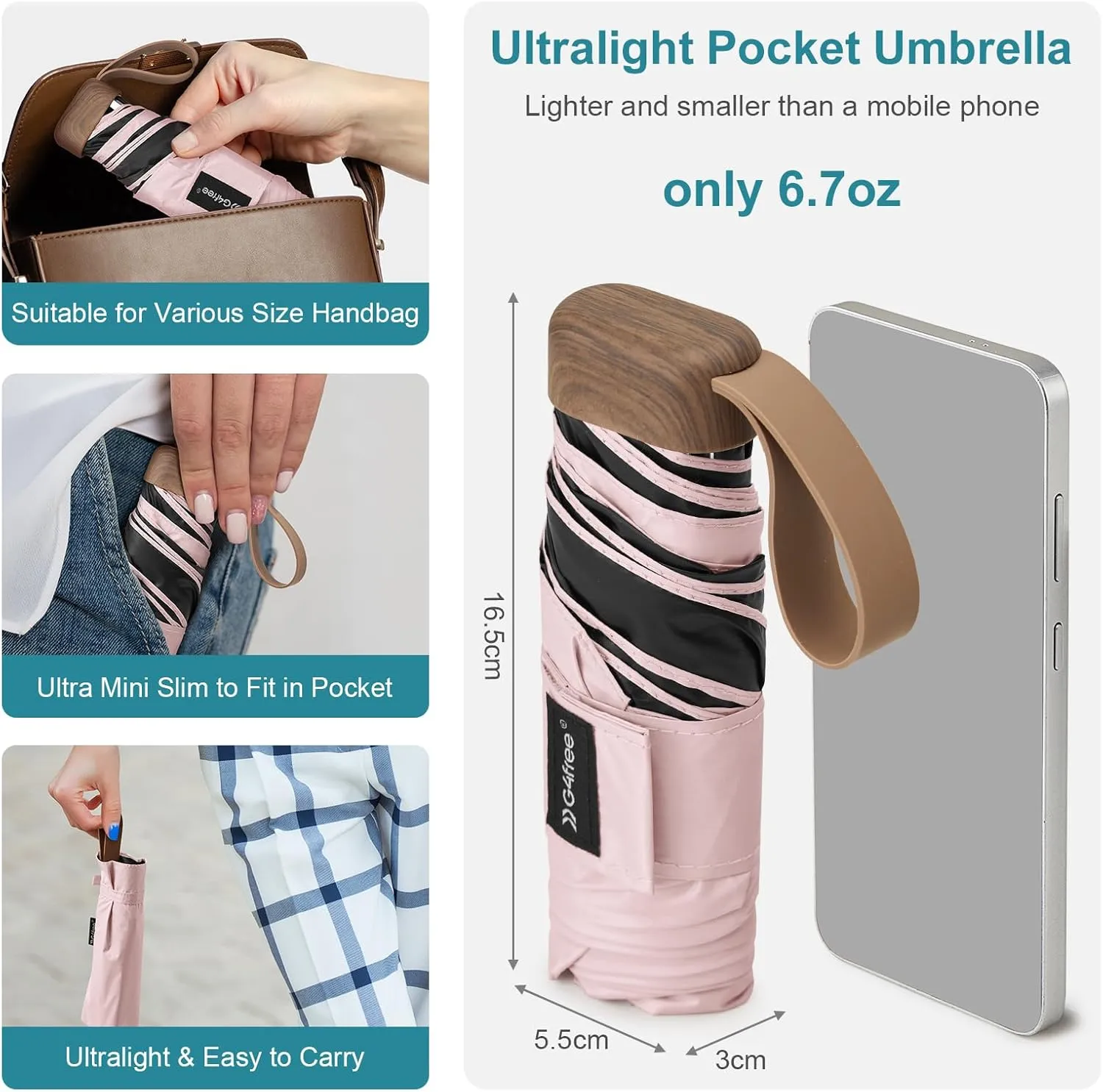 G4Free Mini Travel Folding Umbrella for Purse, Compact UPF 50  Sun & Rain UV Protection Small Umbrella, Lightweight Portable Fits in Pocket Wallet Bag Parasol for Commuter, Women, Men, Kids