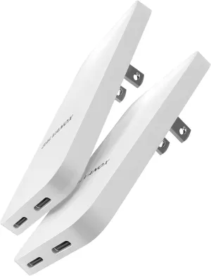 Galvanox Flat USB-C Wall Chargers (2 Pack) Ultra Thin Type-C Dual Port Outlet Plug (20W Fast-Charging) Compatible with All iPhone and Samsung Galaxy Phone Models, Folding Prongs (2 Count)