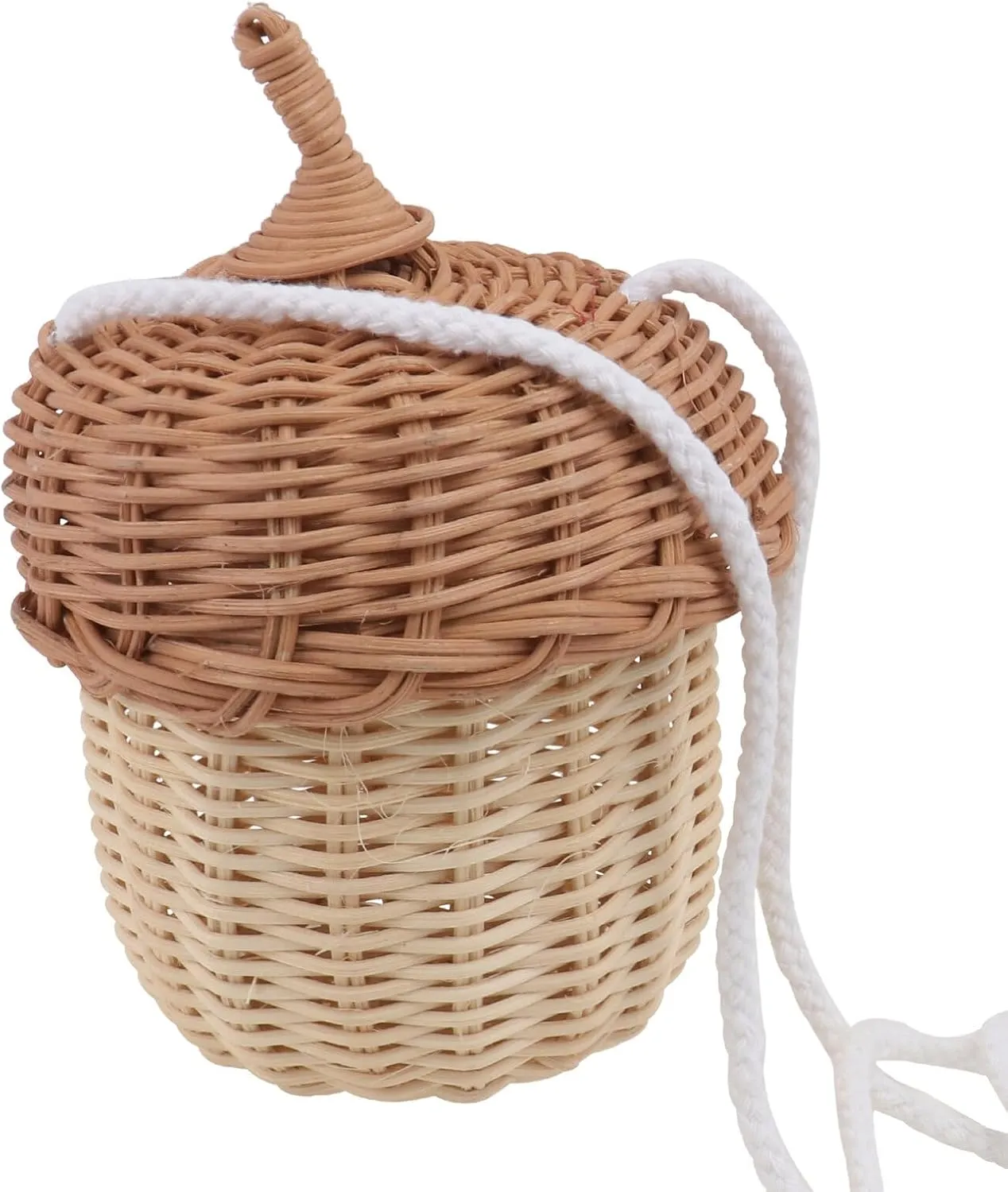 Garneck Mini Rattan Woven Basket Kids Girls Cute Acorn Shaped Shoulder Crossbody Basket Bag Handmade Basket for Kids Photography Prop, 5.5x3.5 Inch