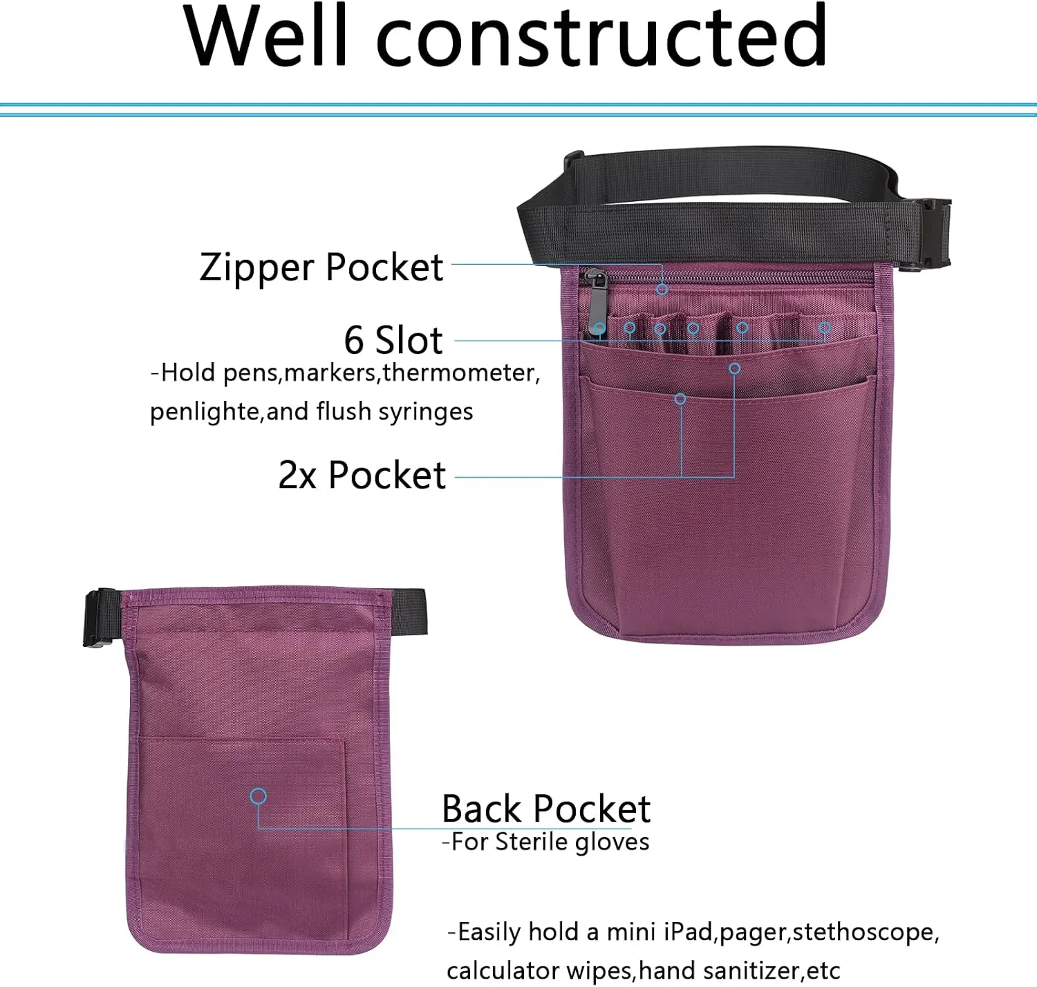 GEEDUD Nursing Fanny Pack, Nurse Bag Organizer for Women Men Nurses Belt Pocket Pouch(Purple)