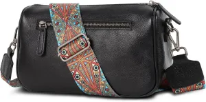 Genuine Leather crossbody bag for Women-Leather purse Shoulder Handbag with Bohemian wide strap