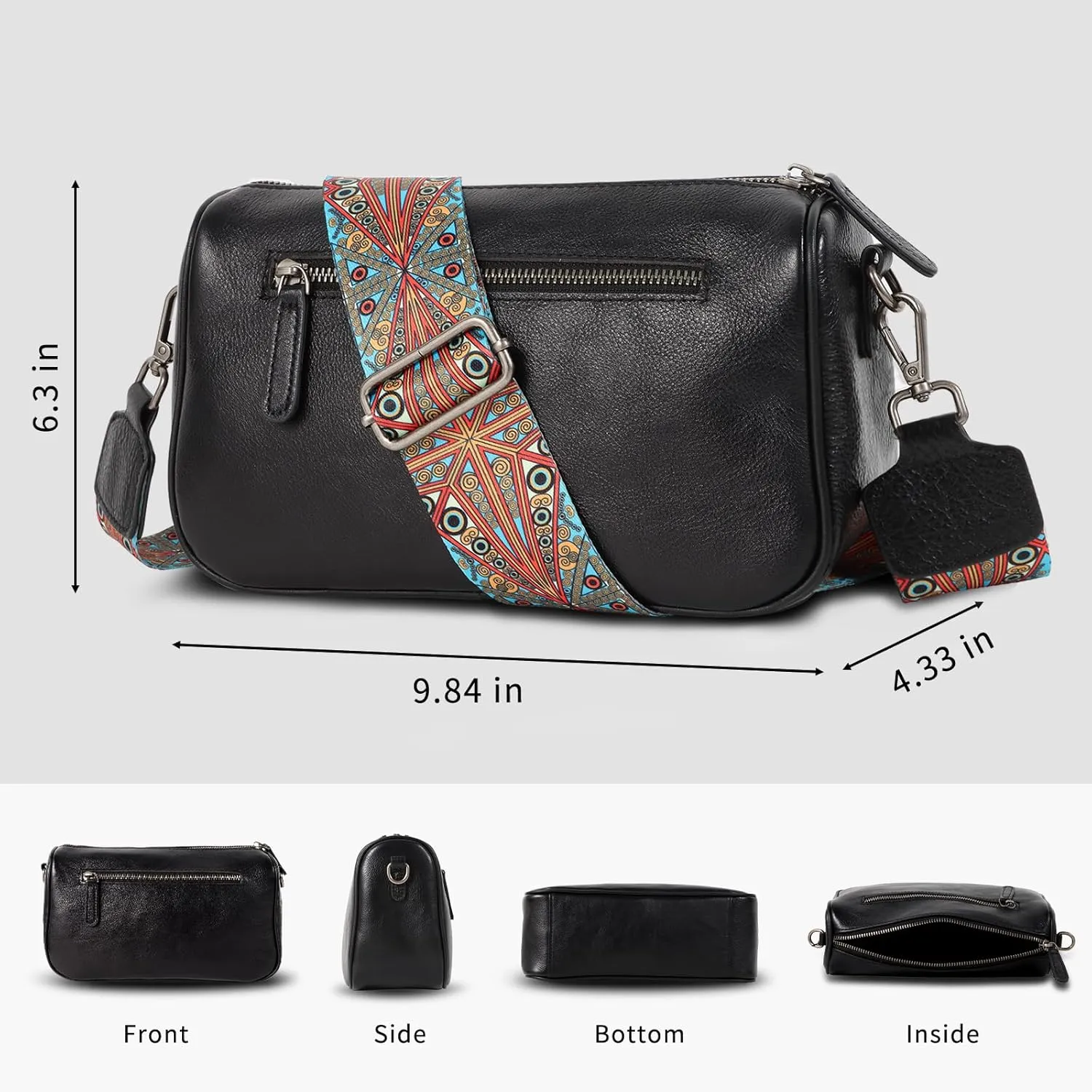 Genuine Leather crossbody bag for Women-Leather purse Shoulder Handbag with Bohemian wide strap