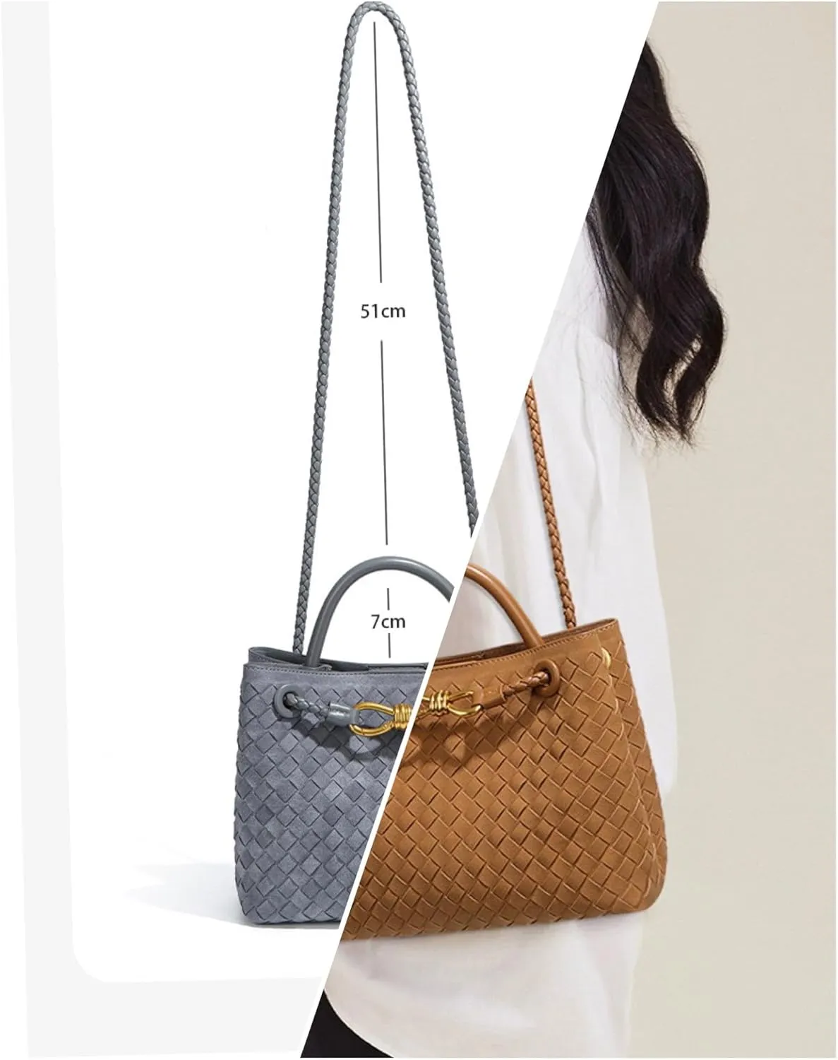 Genuine Leather Women's Top-handle Handbags Fashion Ladies Handbags Shoulder Bag Purse Woven Tote Bag for Women Clutch Bag