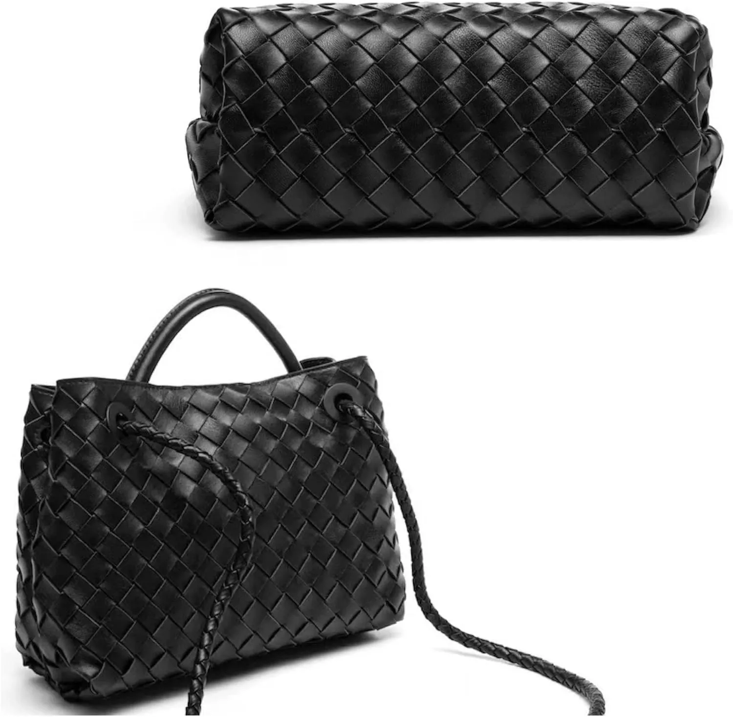 Genuine Leather Women's Top-handle Handbags Fashion Ladies Handbags Shoulder Bag Purse Woven Tote Bag for Women Clutch Bag