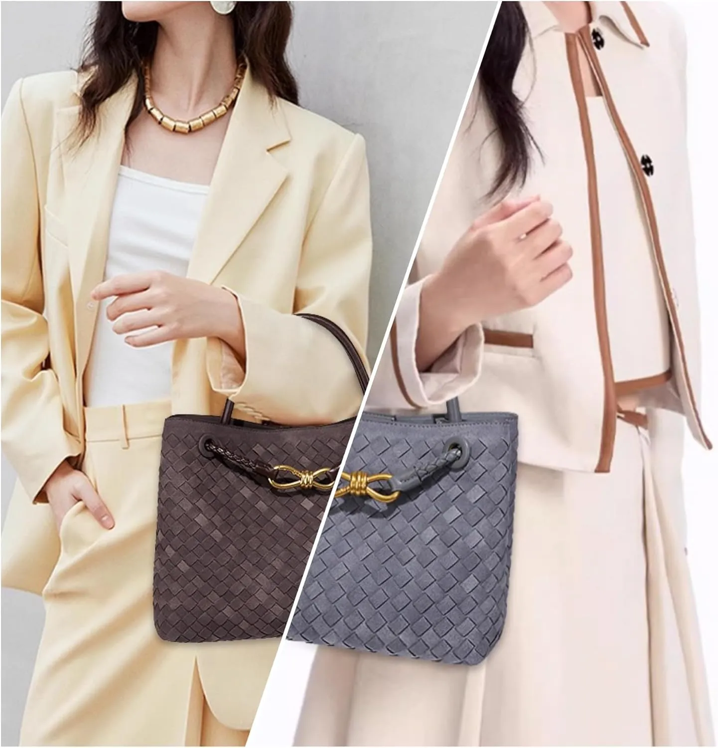 Genuine Leather Women's Top-handle Handbags Fashion Ladies Handbags Shoulder Bag Purse Woven Tote Bag for Women Clutch Bag