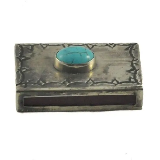 German Silver Matchbox with Turquoise