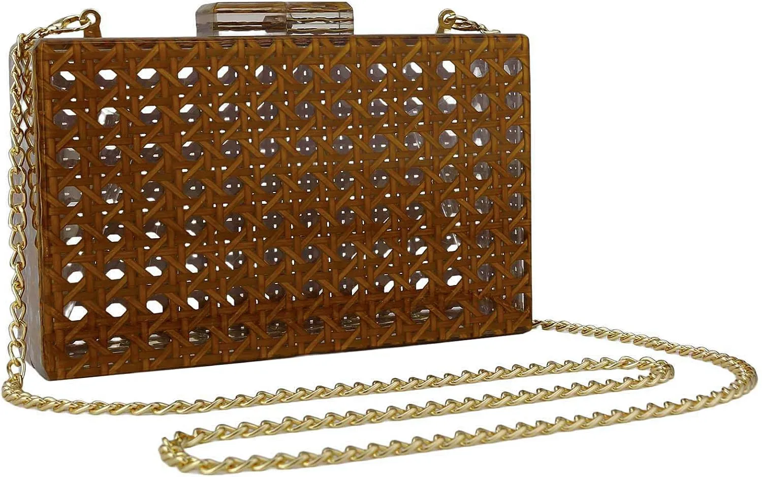 Gets Acrylic Handbags for Women Rattan Woven Clutch Purses Acrylic Evening Bag Square Box Clutch Bag for Prom Party
