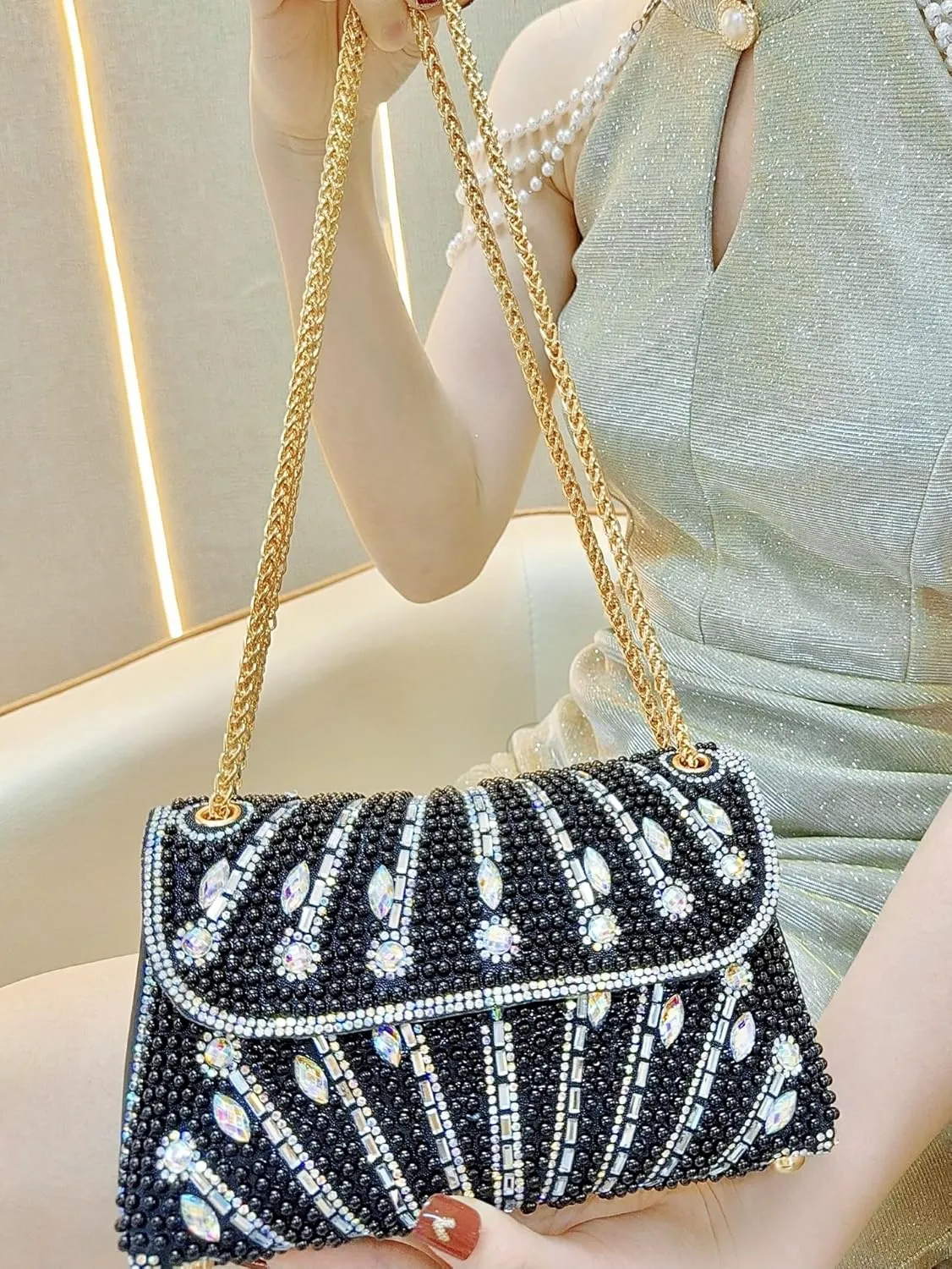 Gets Sparkly Rhinestones Clutch Purses for Women Purses and Handbags for Wedding Party Evening Crossbody Bag with Chain