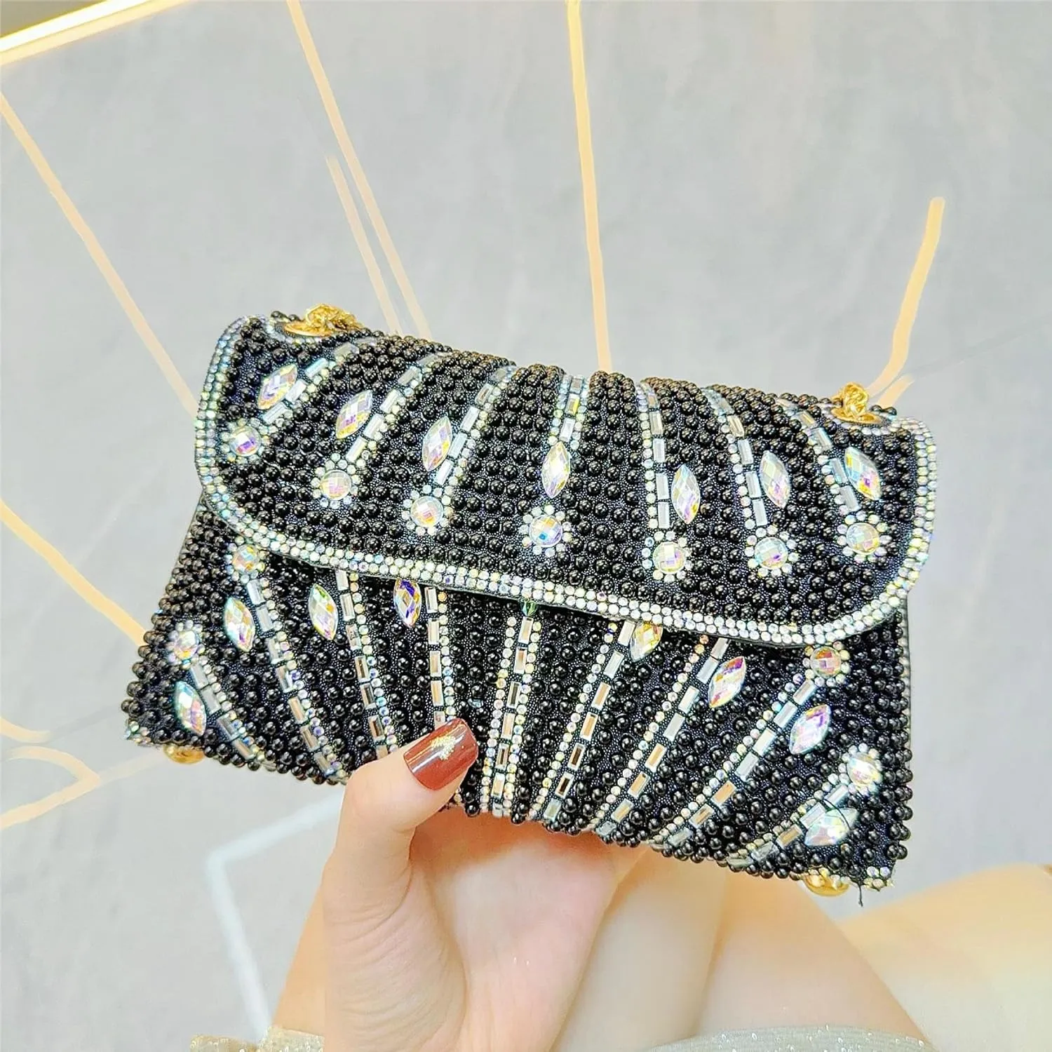 Gets Sparkly Rhinestones Clutch Purses for Women Purses and Handbags for Wedding Party Evening Crossbody Bag with Chain