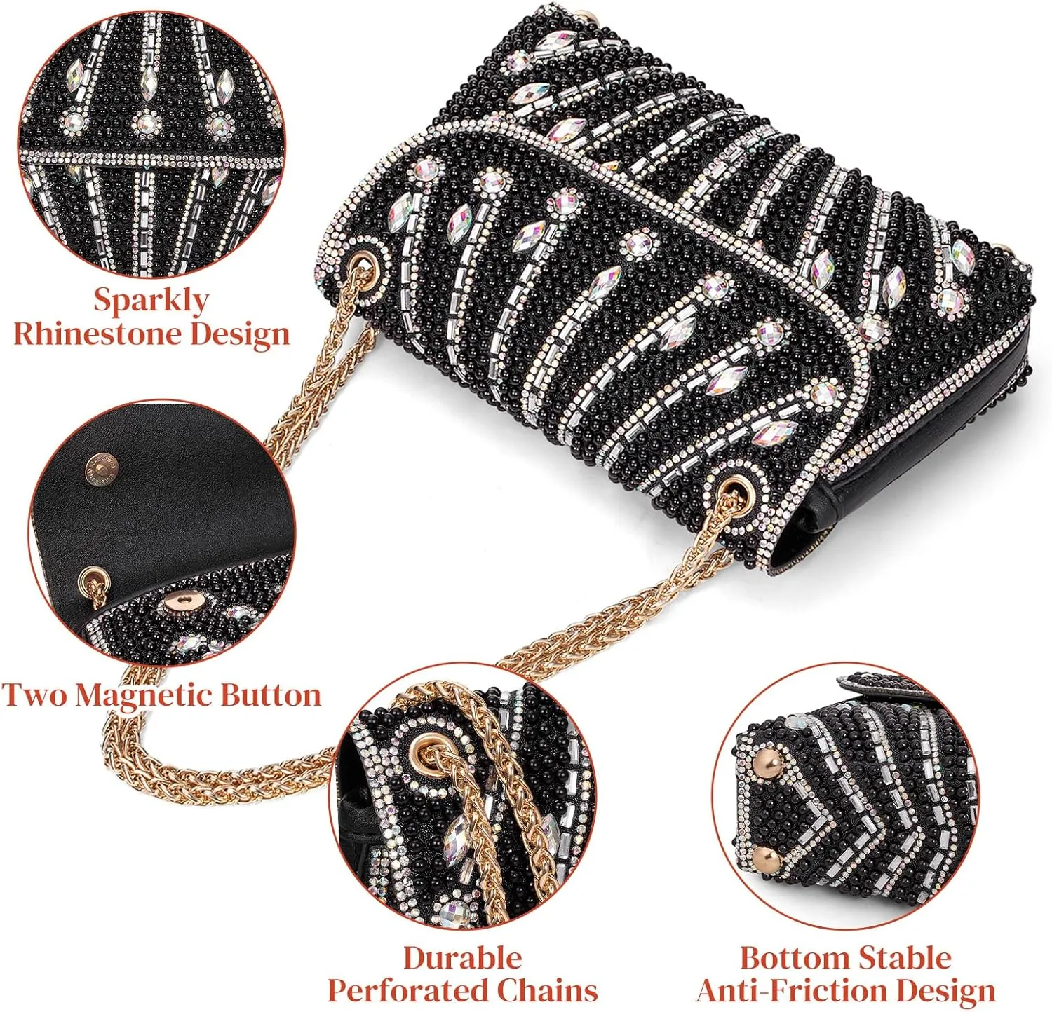 Gets Sparkly Rhinestones Clutch Purses for Women Purses and Handbags for Wedding Party Evening Crossbody Bag with Chain