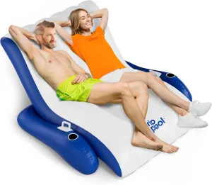 Giant Luxury Pool Float Recliner Chair for 1-2 Adults, Extra Large Heavy Duty Inflatable Pool Floats Adult, Lounger Raft for Pool Floating, Lake, River, Beach - Pool Accessory Lake House Gift