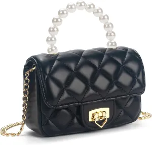 Girls Purses for Kids, Toddler Crossbody Bag with Pearl Handle, Kids Chain Handbag Heart Purses for Girls